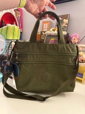Kipling Miah Olive Green Crossbody Tote with Top Handles
